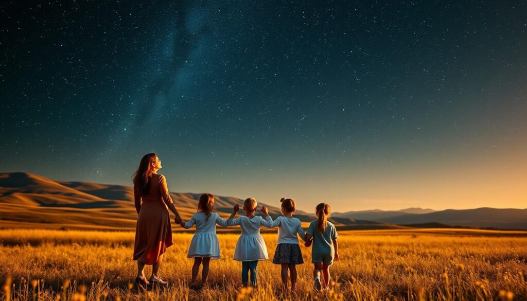 family making a wish under the stars family making a wish under the stars